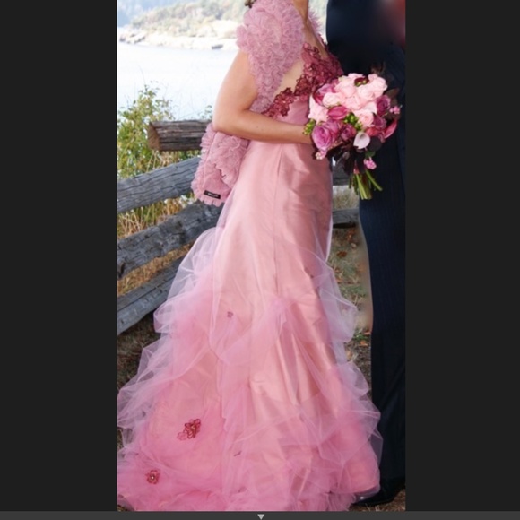 Luly Yang Couture Raspberry Creme Silk Gown - Picture 5 of 14